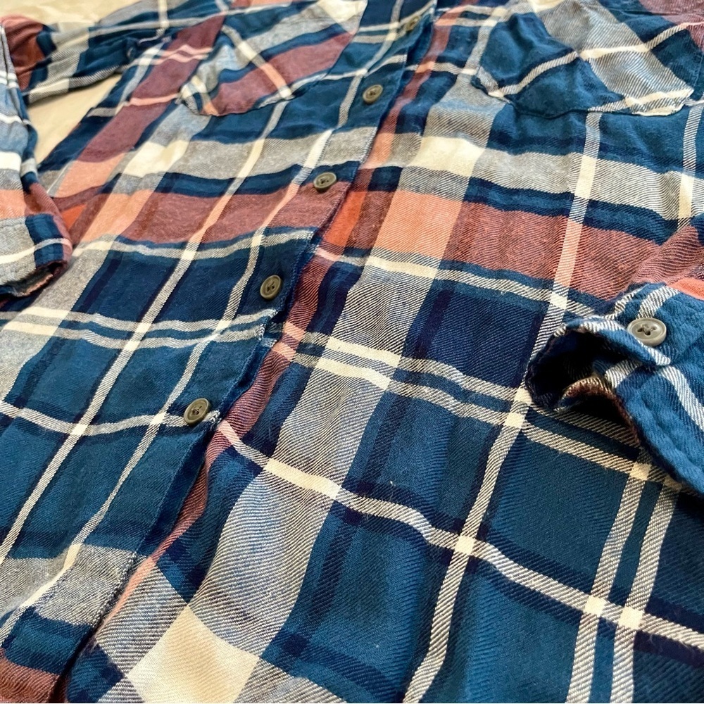 Lucky Brand Navy Plaid Shirt Size XS - Picture 2 of 6